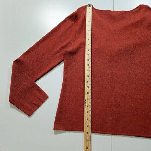 Cable & Gauge Knit Western Top Women XL Burnt Orange LS Suede Fringe V Neck Boho - Picture 7 of 14